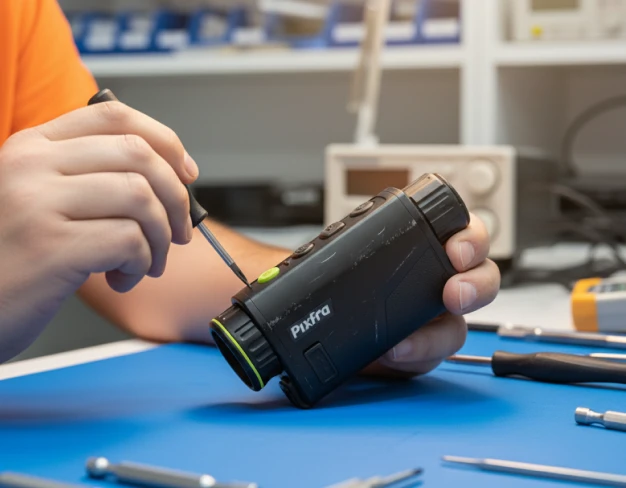 Замена батарей 18650 тепловизионного монокуляра Pixfra