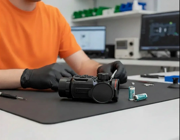 Замена аккумуляторных батарей CR123 тепловизионной насадки iRay