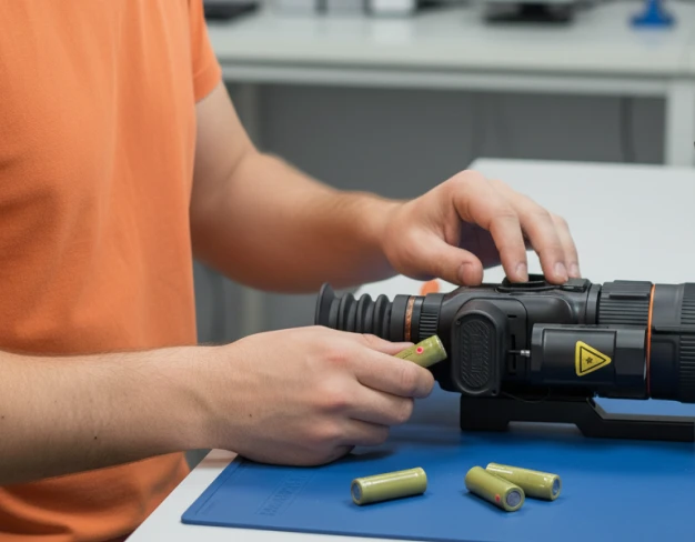 Замена аккумуляторов тепловизионного прицела RikaNV